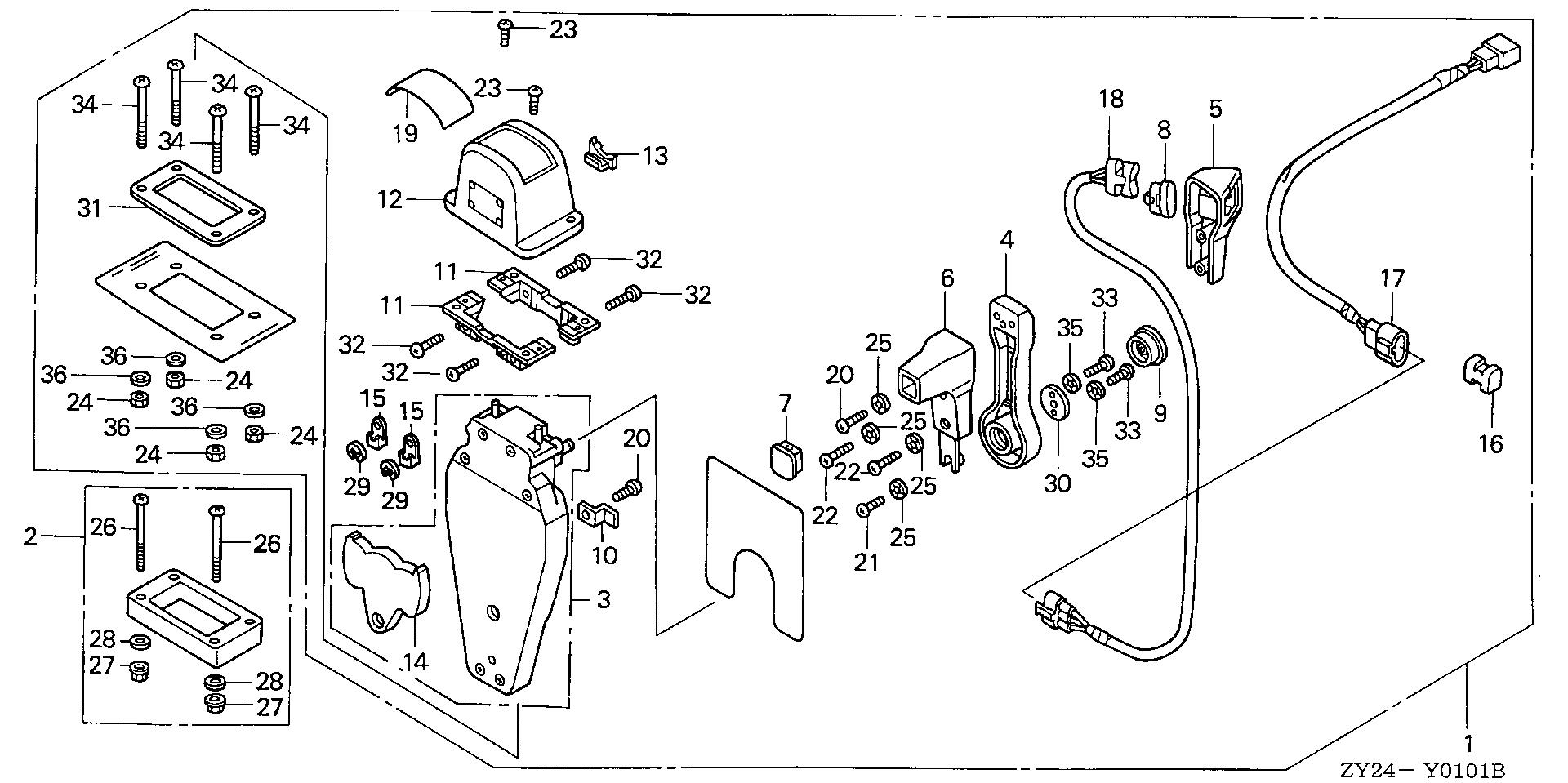 BF225 BF225A2 remote control (top mount single type) (l.) exploded parts diagram with numbered part references