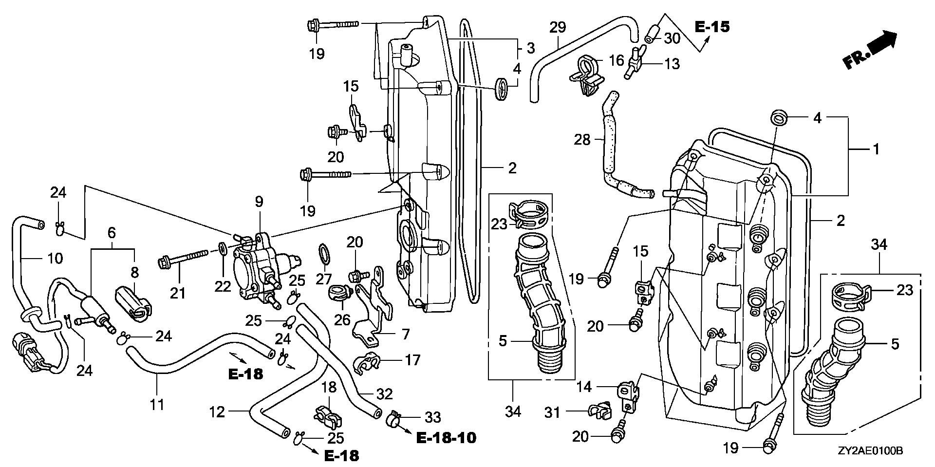BF225 BF225A6 cylinder head cover exploded parts diagram with numbered part references
