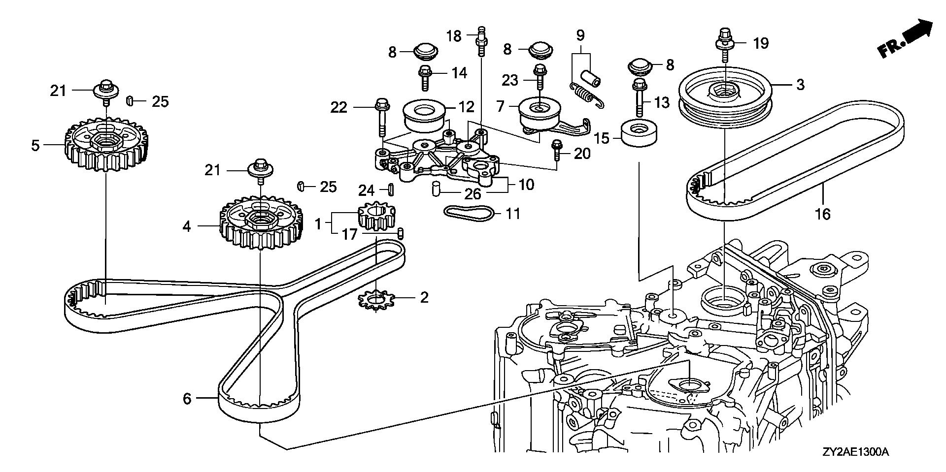 BF225 BF225A6 timing belt exploded parts diagram with numbered part references