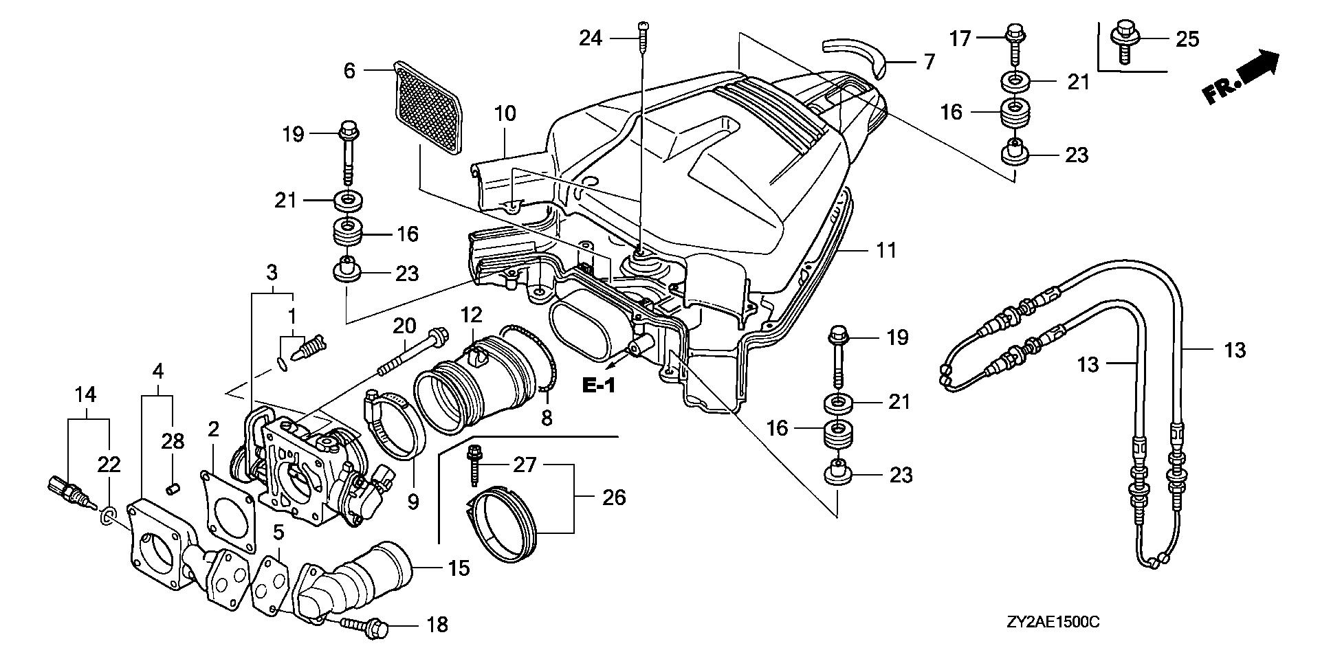 BF225 BF225A6 throttle body exploded parts diagram with numbered part references