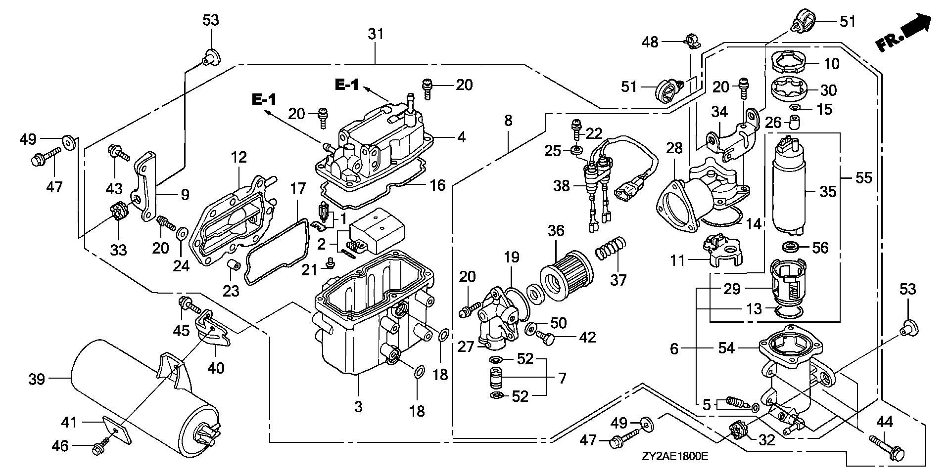 BF225 BF225A6 vapor separator assy. exploded parts diagram with numbered part references
