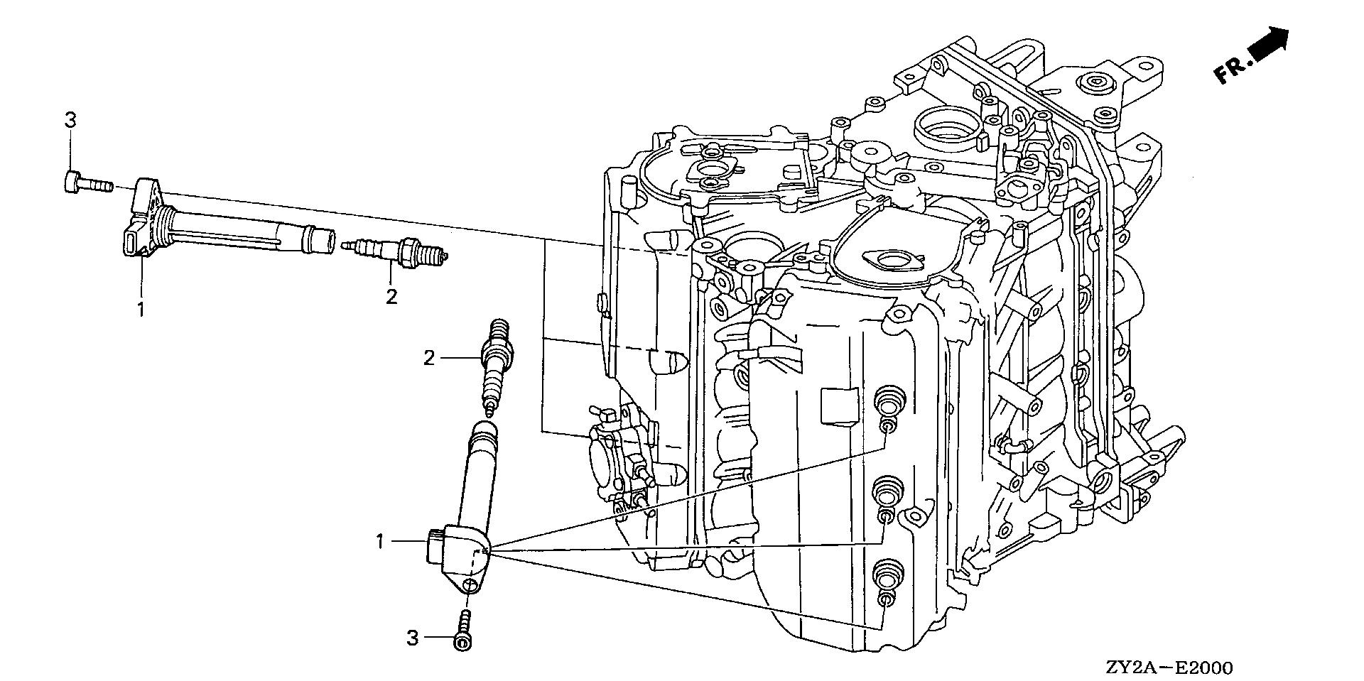 BF225 BF225A6 spark plug exploded parts diagram with numbered part references