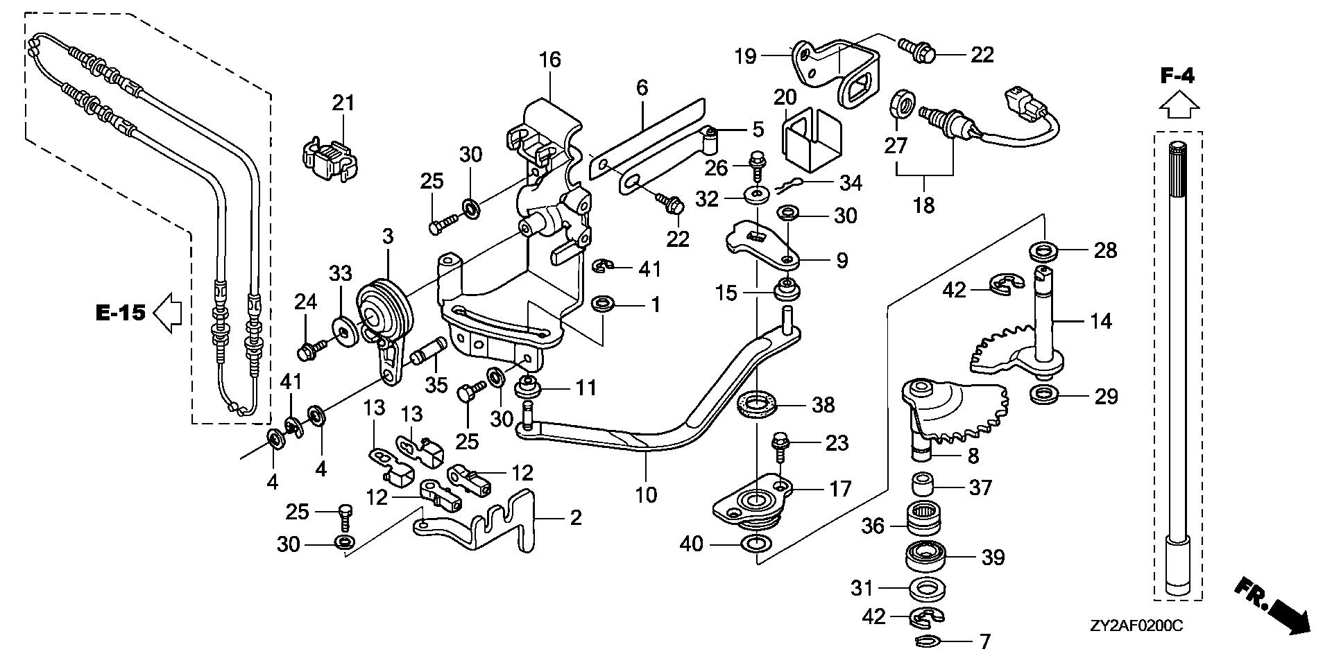 BF225 BF225A6 shift shaft exploded parts diagram with numbered part references