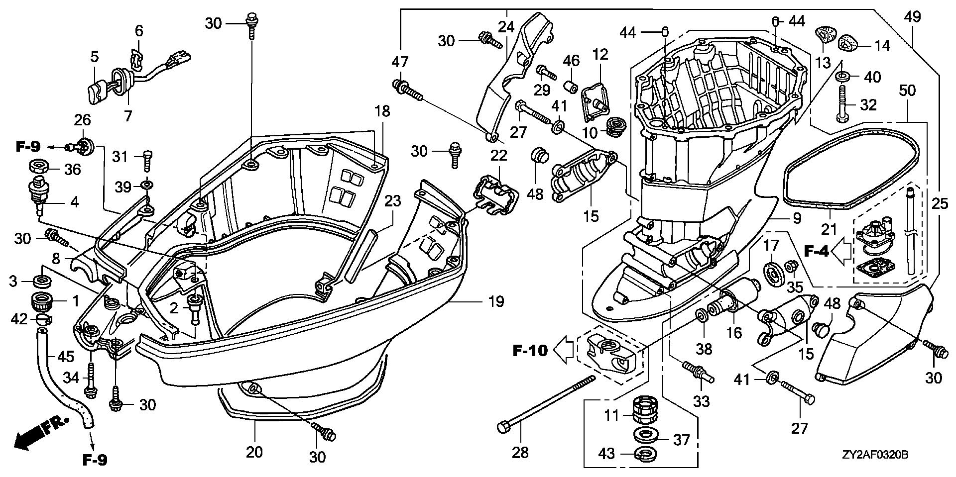 BF225 BF225A6 extension case exploded parts diagram with numbered part references