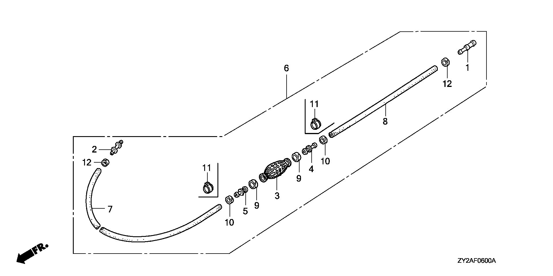 BF225 BF225A6 fuel tube exploded parts diagram with numbered part references