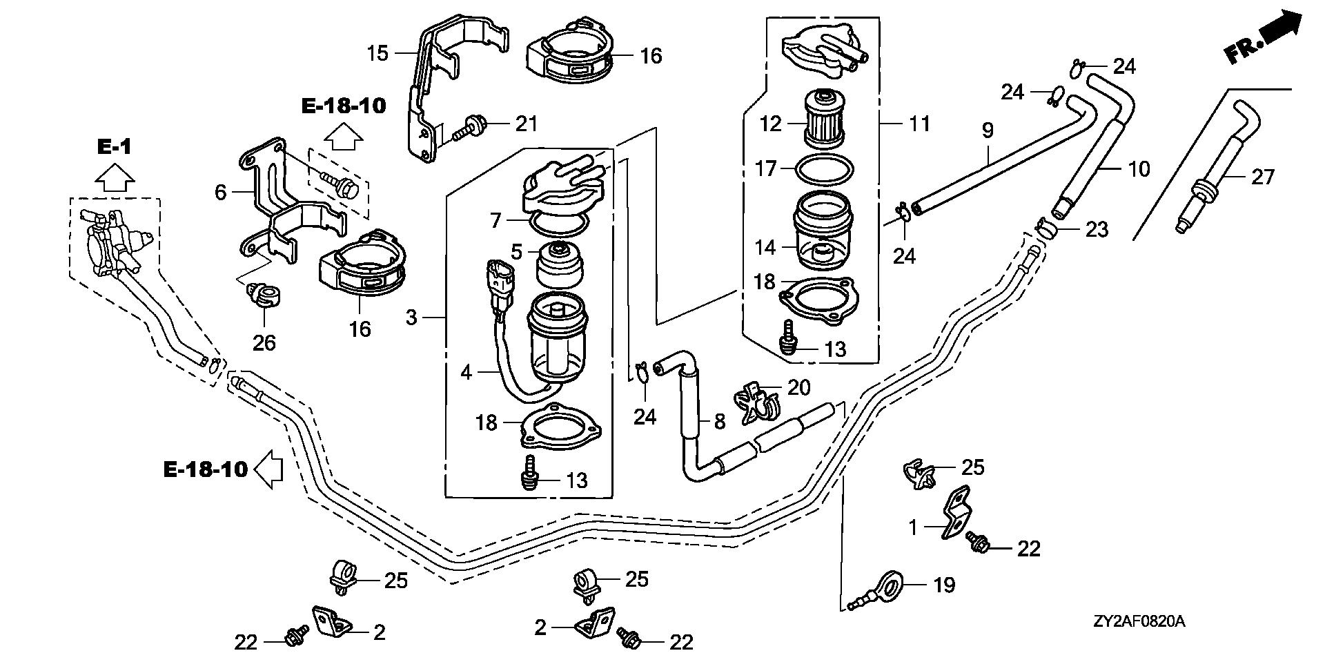 BF225 BF225A6 water separator - fuel      strainer exploded parts diagram with numbered part references