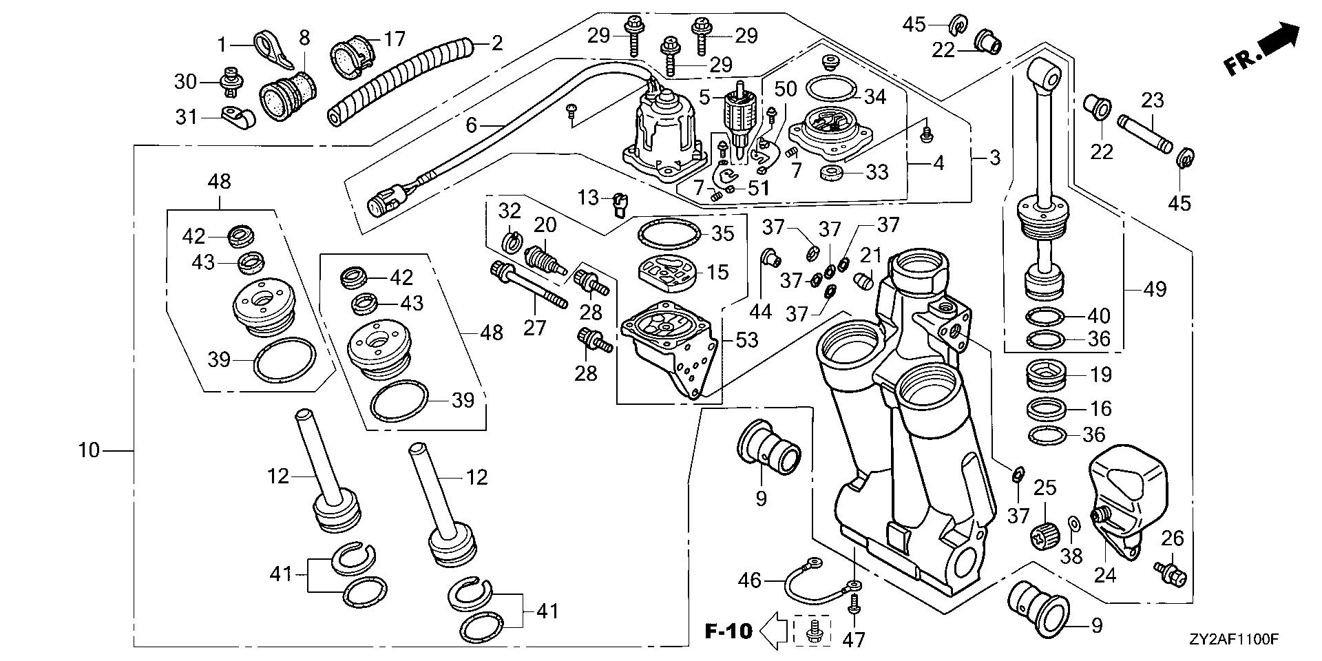 BF225 BF225A6 power trim-tilt exploded parts diagram with numbered part references
