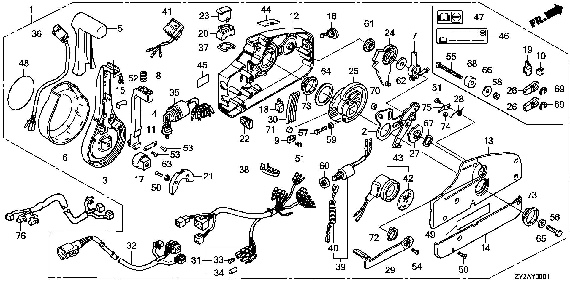 BF225 BF225A6 remote control (nhk mec) (handle cap = chrome) exploded parts diagram with numbered part references