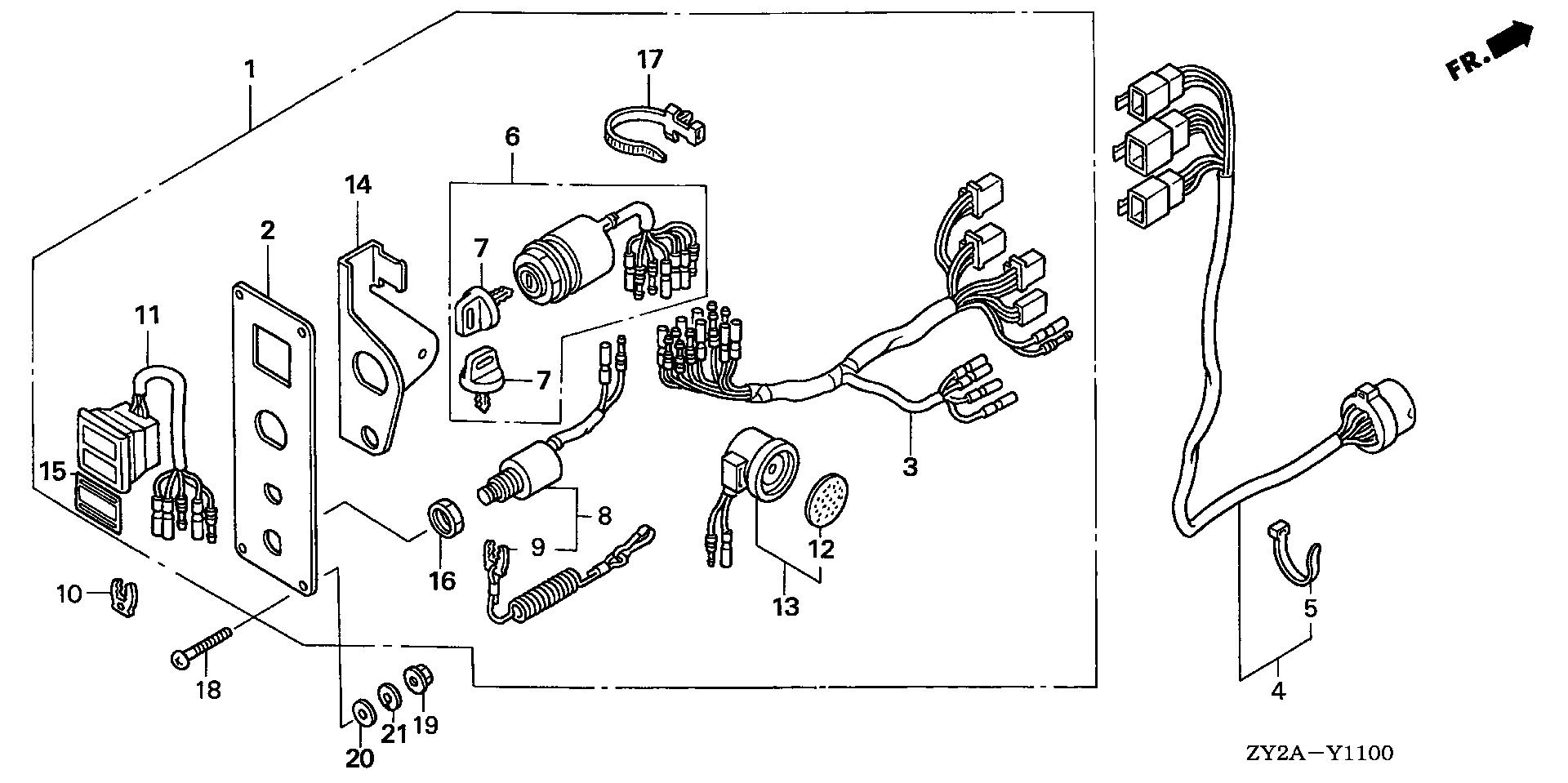 BF225 BF225A6 control panel exploded parts diagram with numbered part references