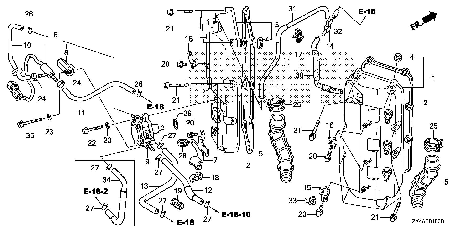 BF225 BF225AK3 cylinder head cover exploded parts diagram with numbered part references