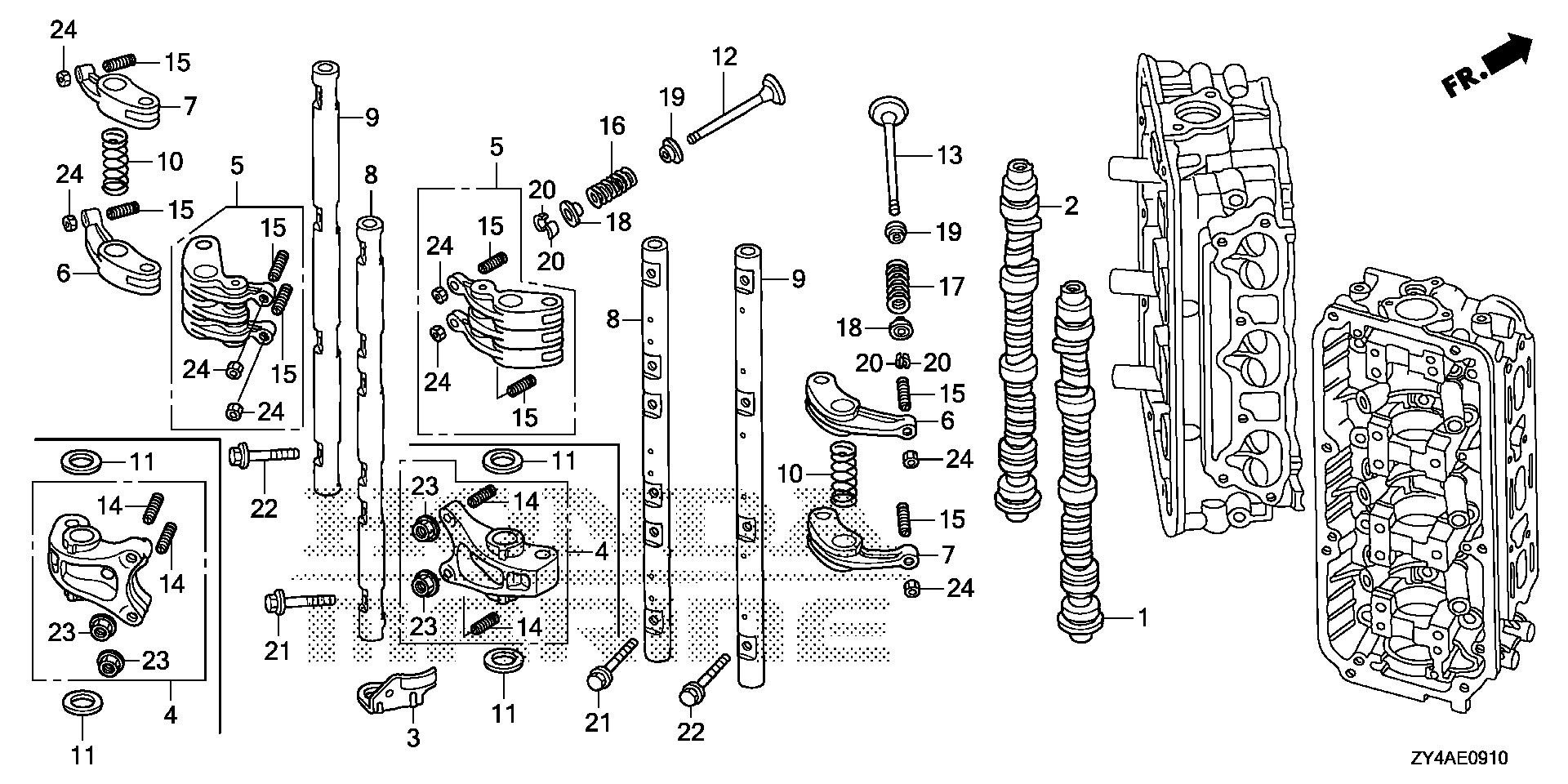 BF225 BF225AK3 camshaft - rocker arm exploded parts diagram with numbered part references