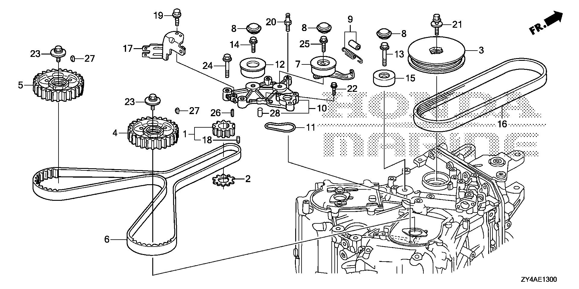 BF225 BF225AK3 timing belt exploded parts diagram with numbered part references