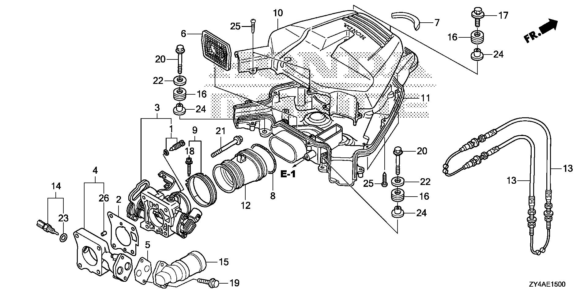 BF225 BF225AK3 throttle body exploded parts diagram with numbered part references