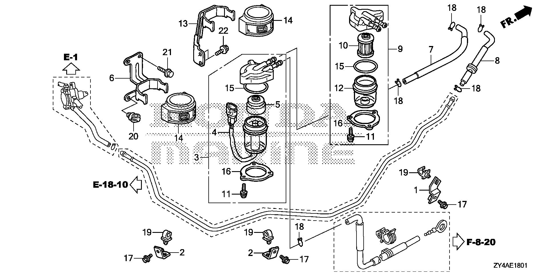 BF200 BF200AK2 water separator - fuel     strainer (1) exploded parts diagram with numbered part references