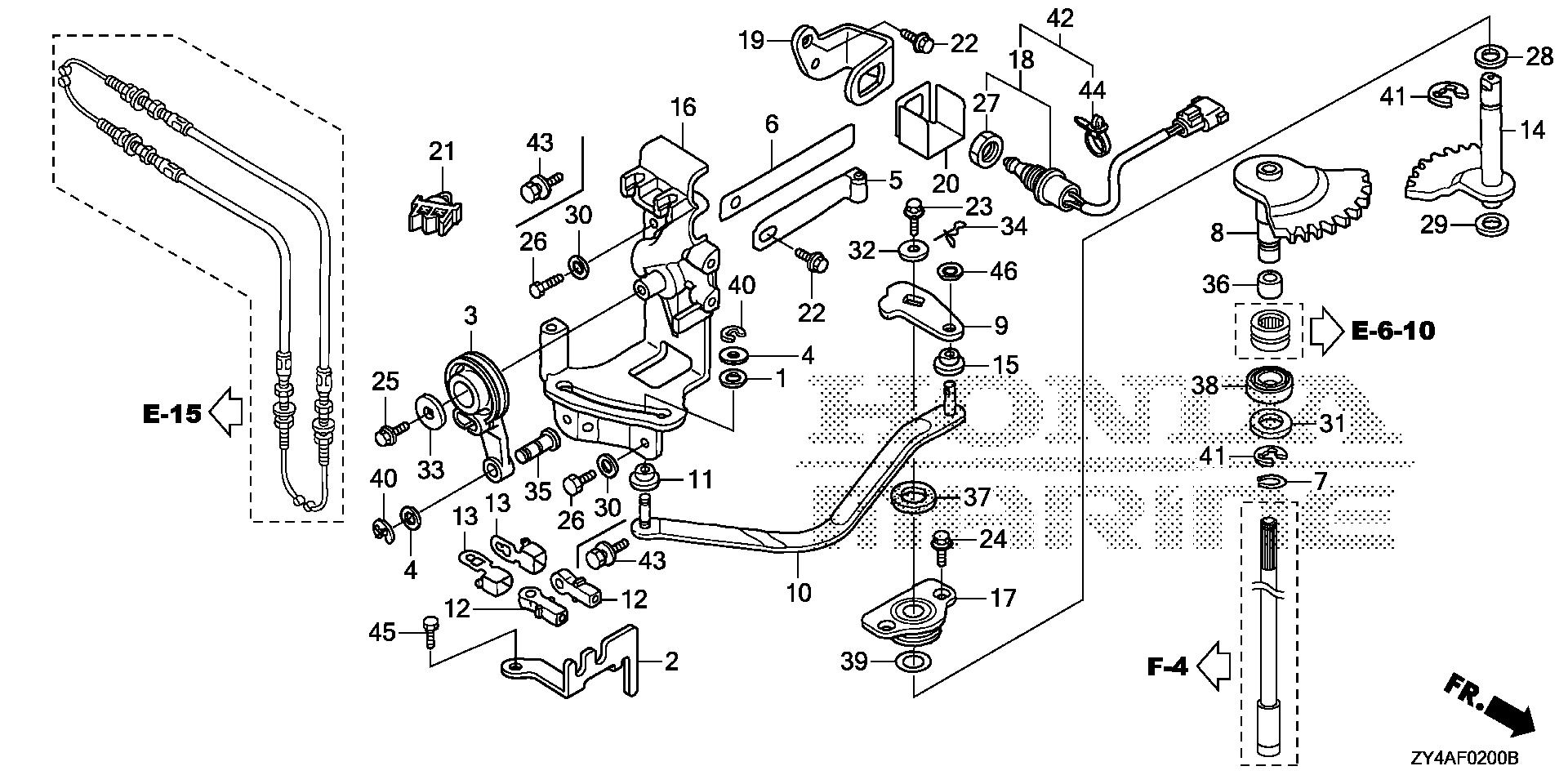 BF225 BF225AK3 shift shaft exploded parts diagram with numbered part references