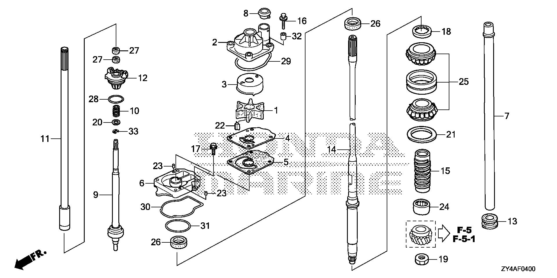 BF225 BF225AK3 water pump - vertical shaft exploded parts diagram with numbered part references