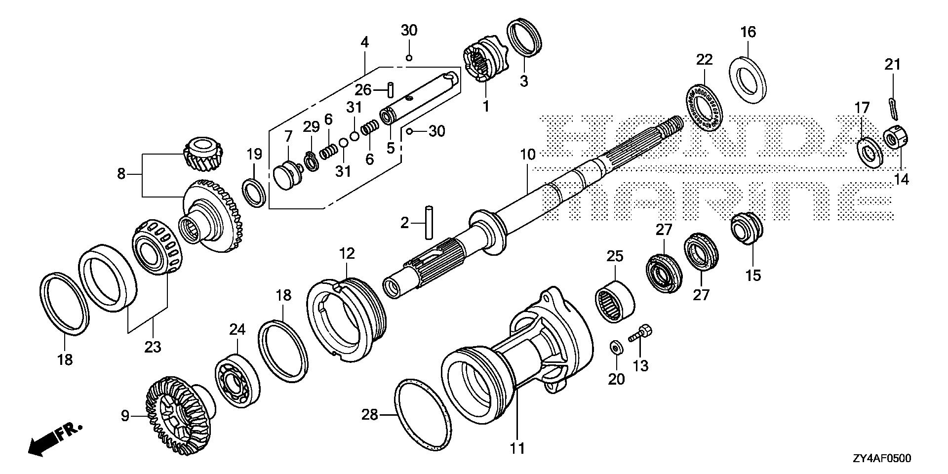 BF225 BF225AK3 propeller shaft exploded parts diagram with numbered part references