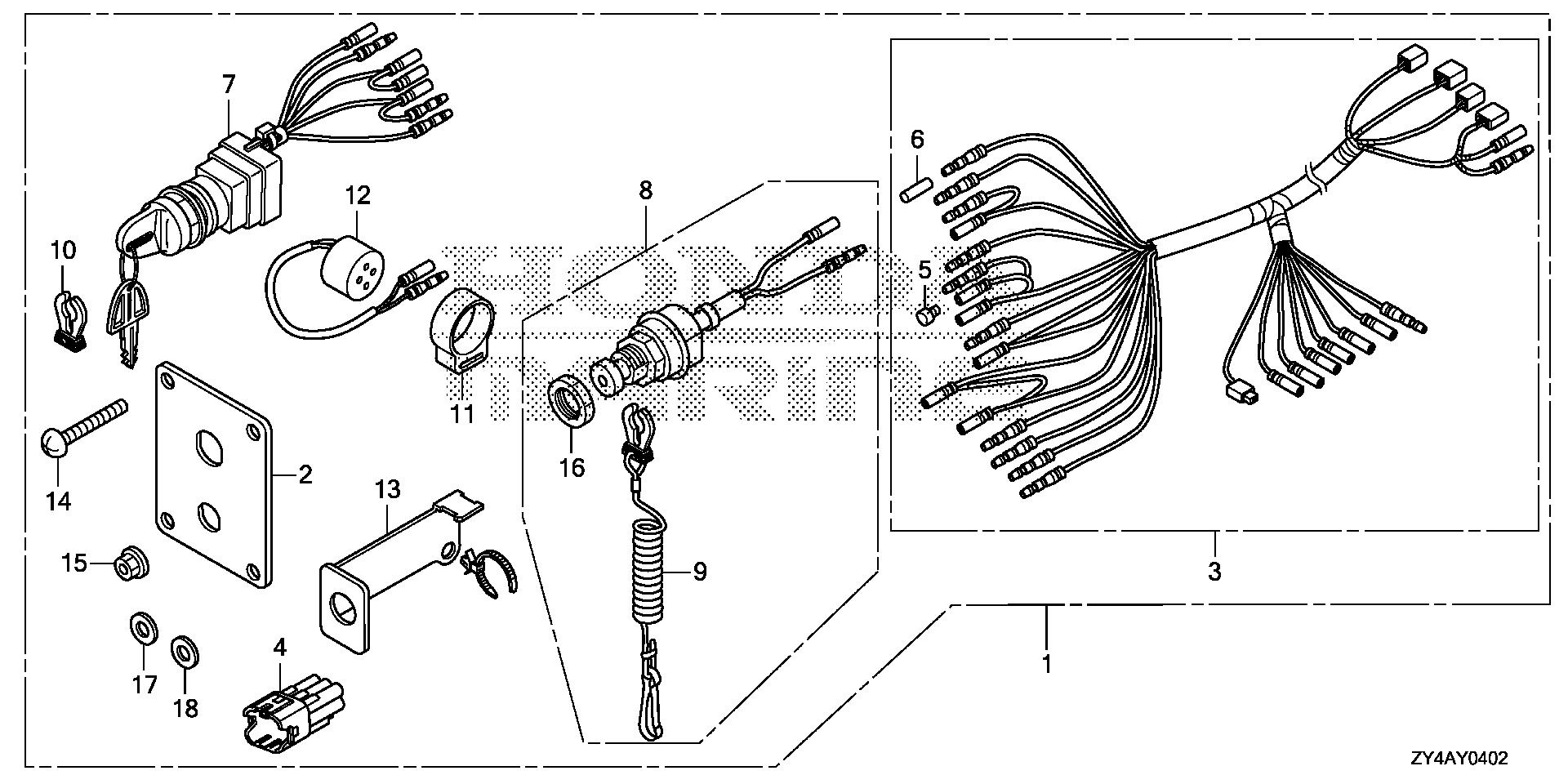 BF225 BF225AK3 switch panel kit (3) exploded parts diagram with numbered part references