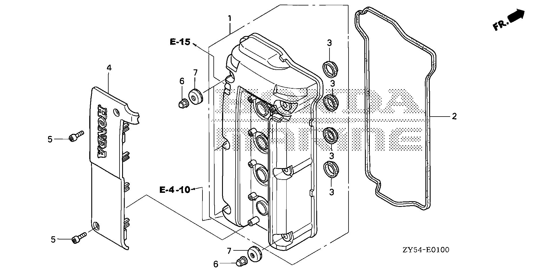 BF150 BF150A4 cylinder head cover exploded parts diagram with numbered part references
