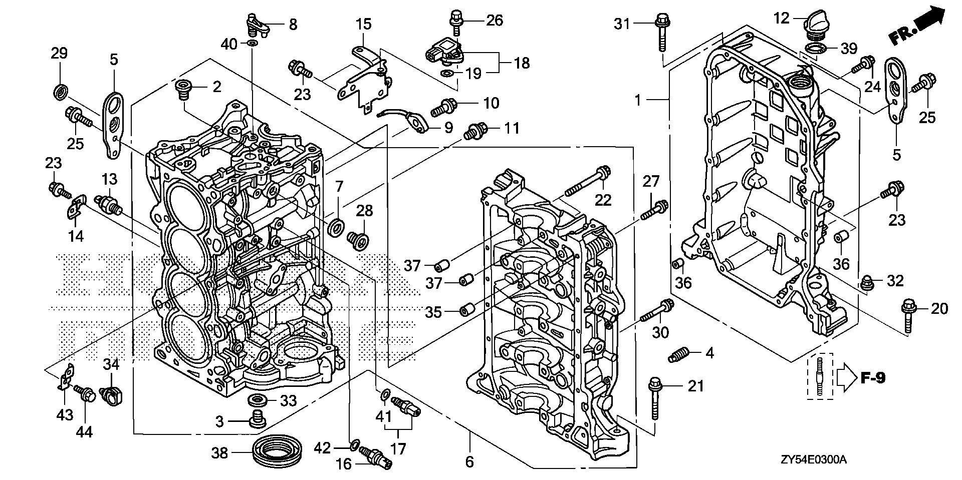 BF150 BF150A4 cylinder block exploded parts diagram with numbered part references
