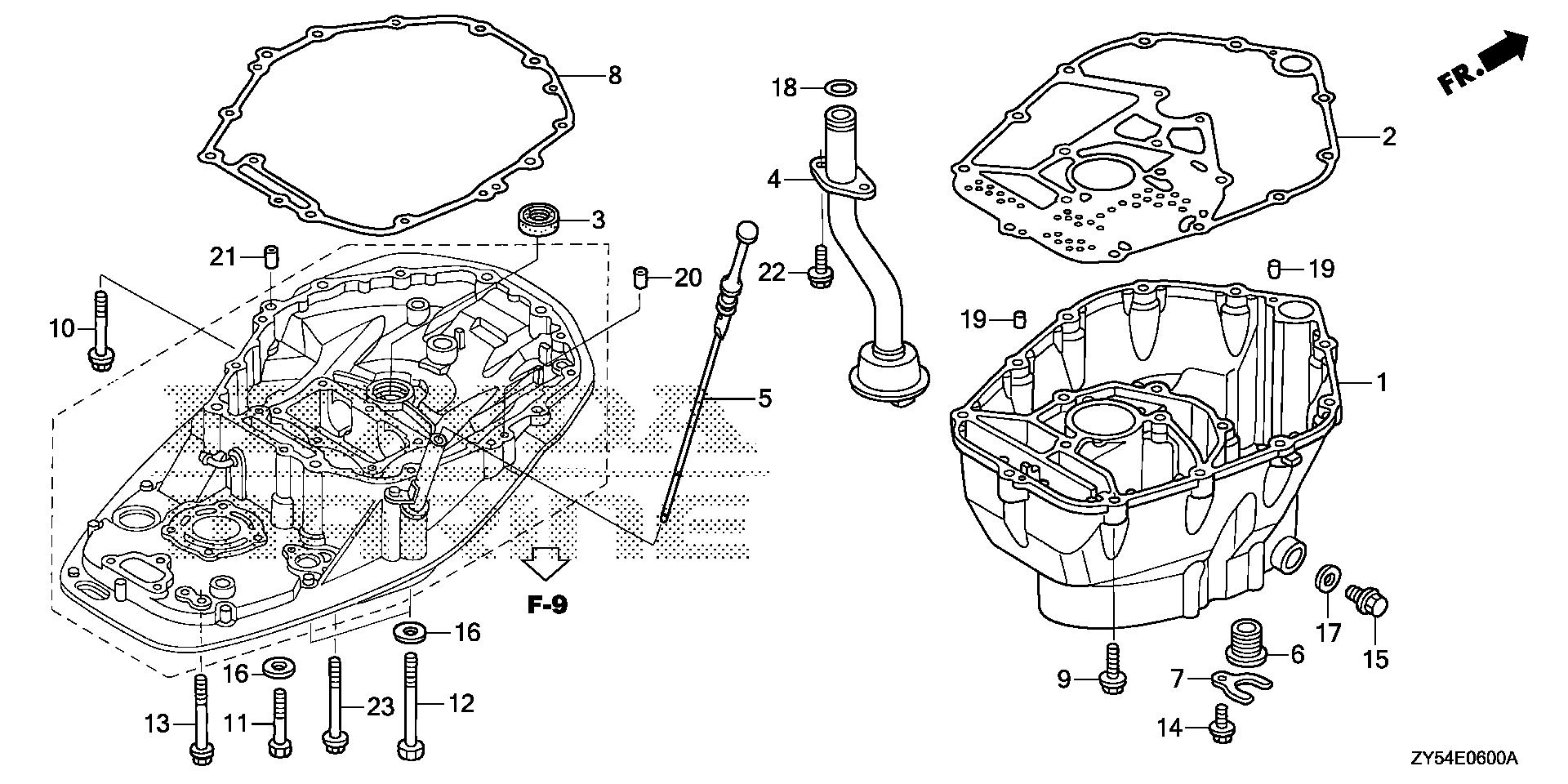 BF150 BF150A4 oil pan exploded parts diagram with numbered part references