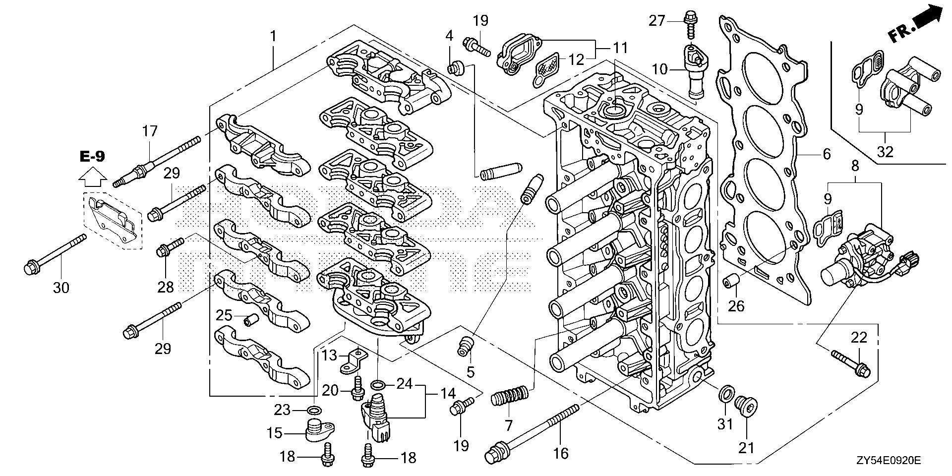 BF150 BF150A4 cylinder head exploded parts diagram with numbered part references