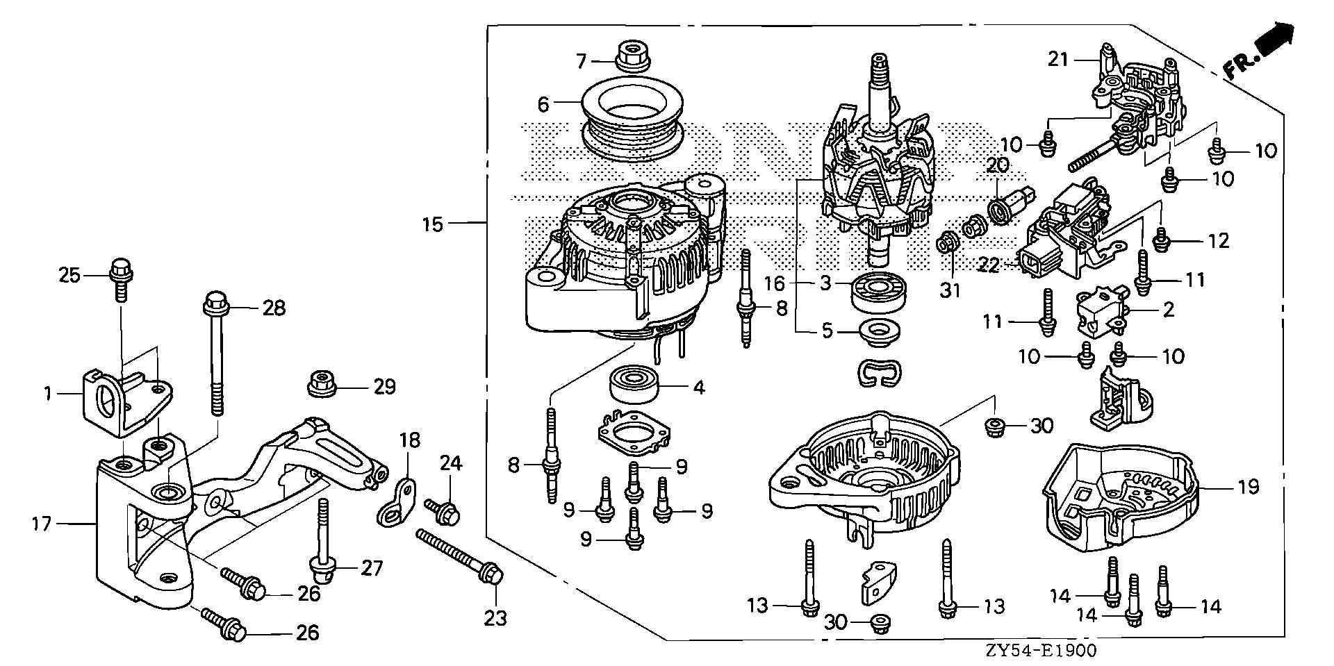 BF150 BF150A4 alternator exploded parts diagram with numbered part references