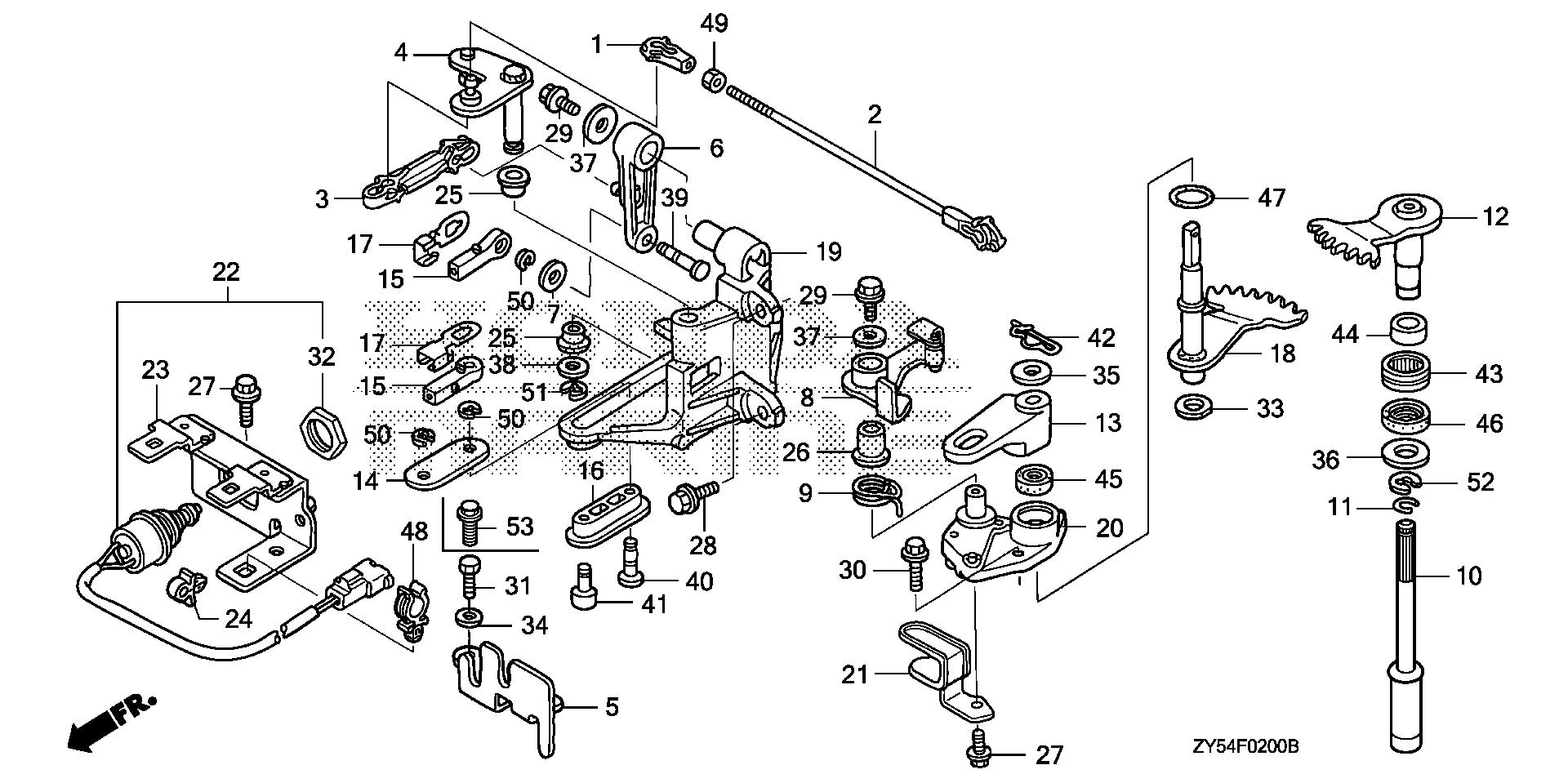 BF150 BF150A4 shift shaft exploded parts diagram with numbered part references