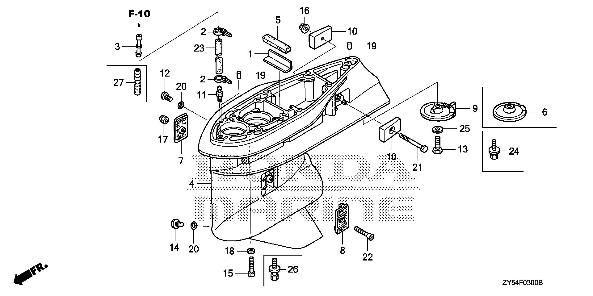 BF150 BF150A4 gear case exploded parts diagram with numbered part references
