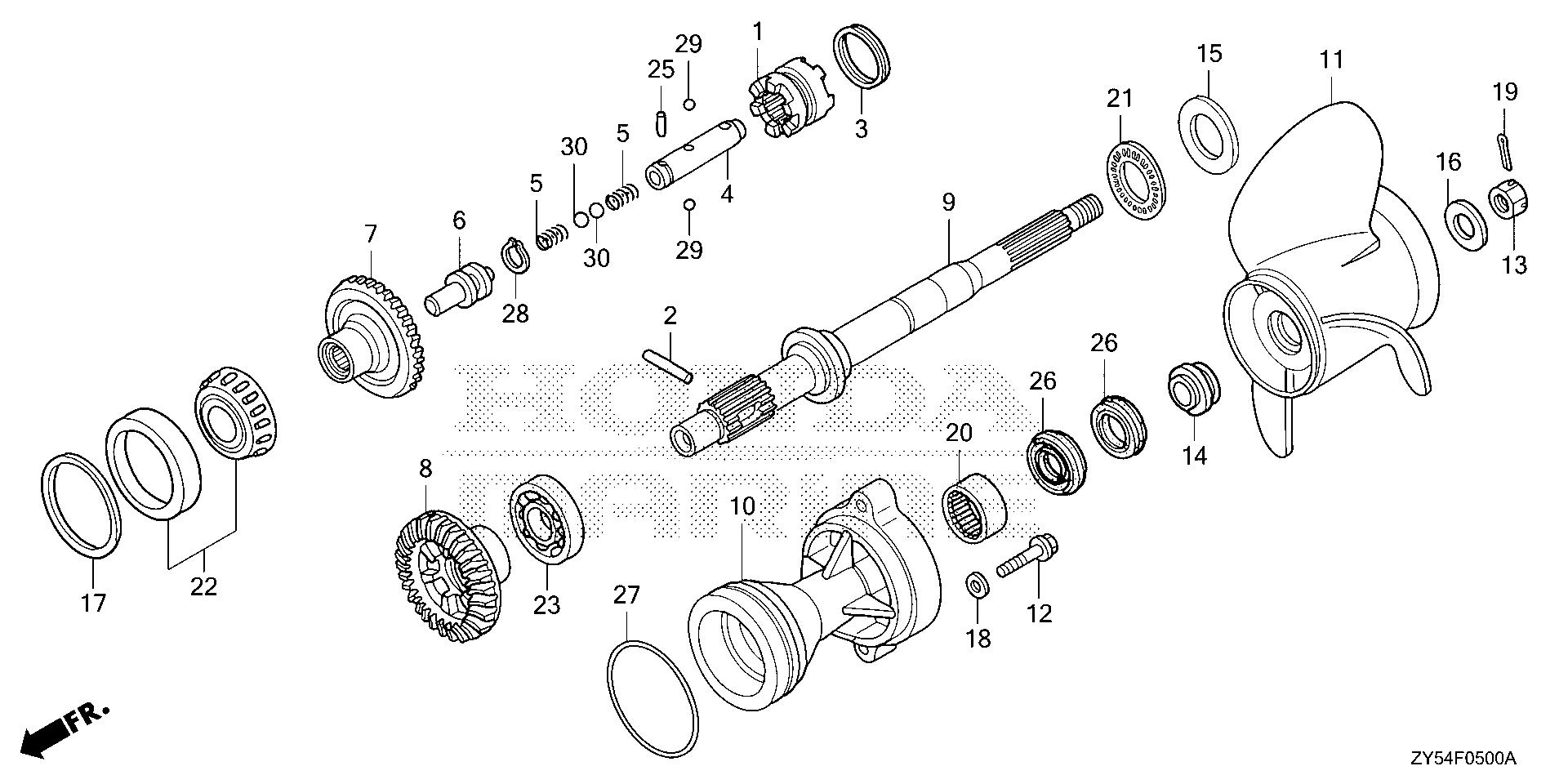 BF150 BF150A4 propeller shaft - propeller (la/lc/xa/xc) exploded parts diagram with numbered part references