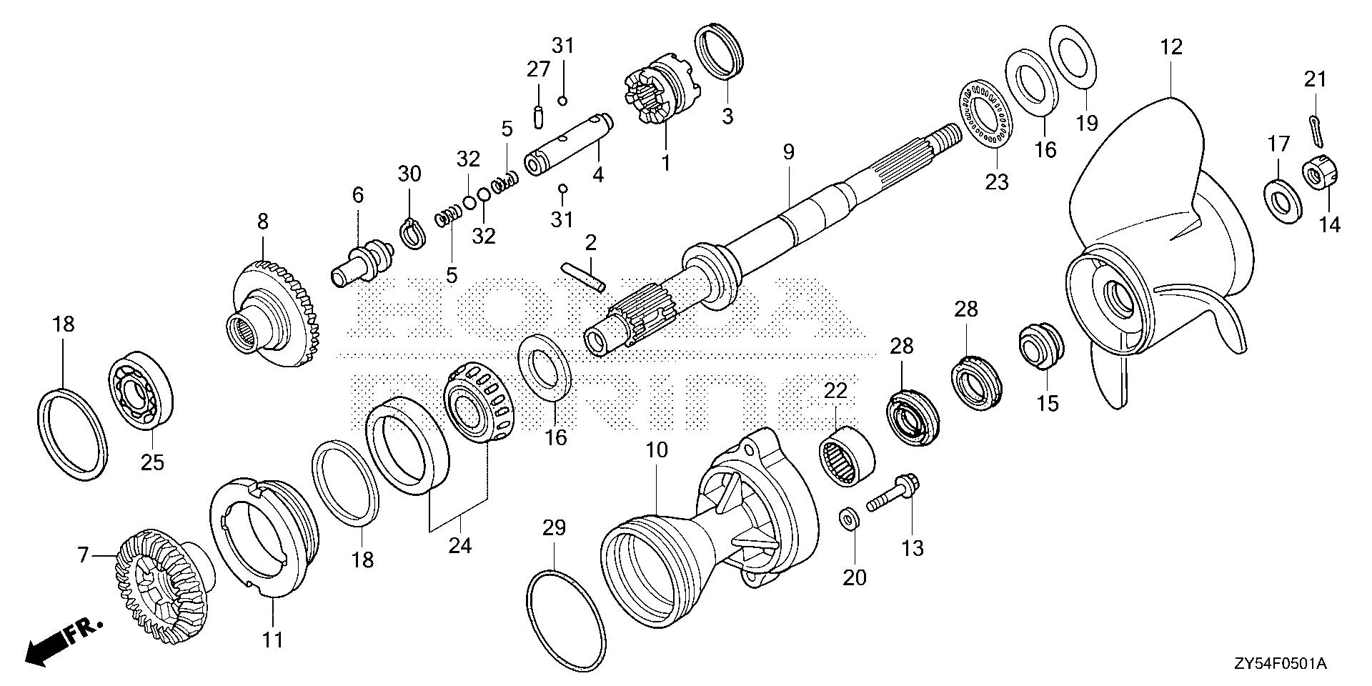 BF150 BF150A4 propeller shaft - propeller (xca/xcc) exploded parts diagram with numbered part references