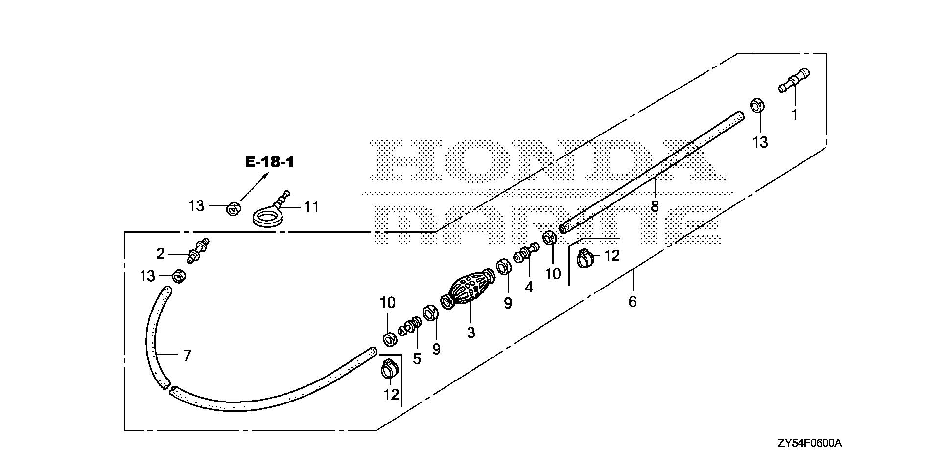 BF150 BF150A4 fuel tube exploded parts diagram with numbered part references