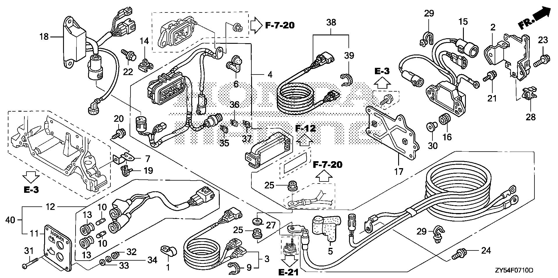 BF150 BF150A4 starter cable (1) exploded parts diagram with numbered part references