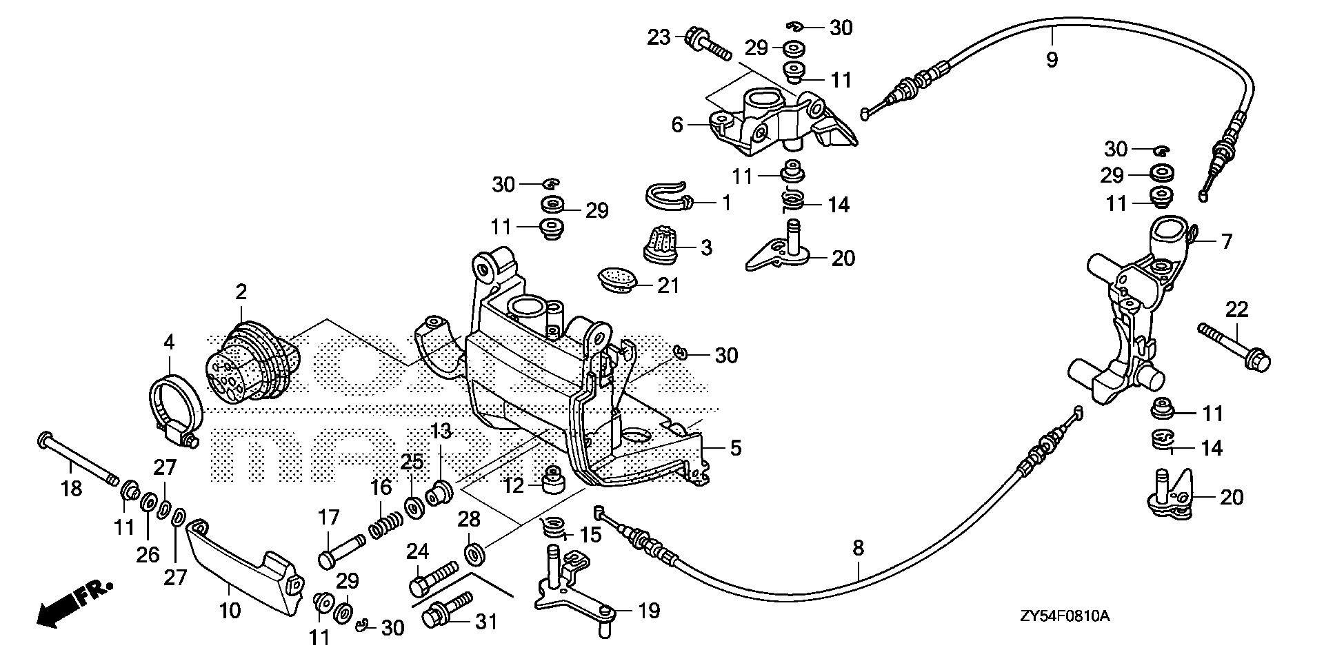 BF150 BF150A4 front cover bracket - front lock exploded parts diagram with numbered part references