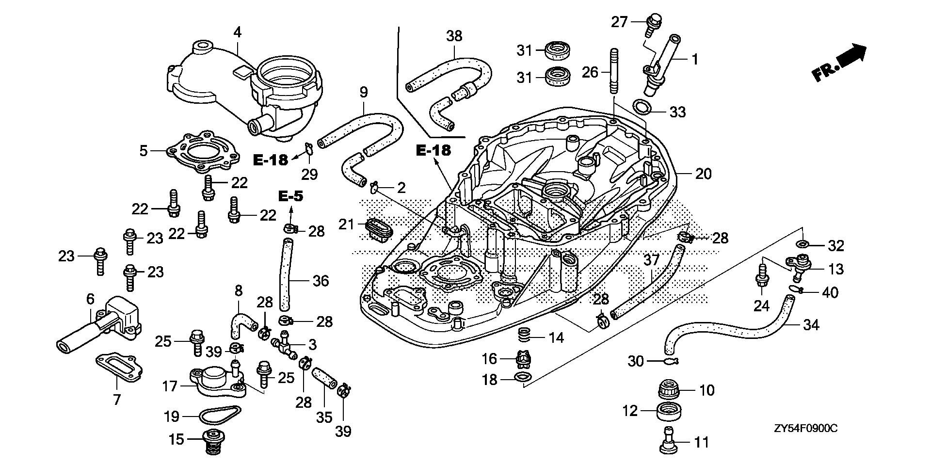 BF150 BF150A4 mount case exploded parts diagram with numbered part references