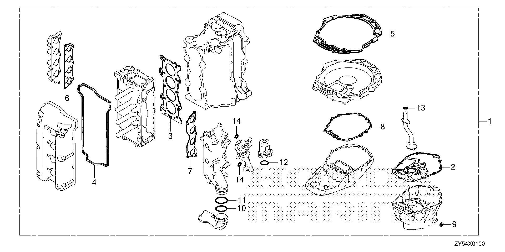 BF150 BF150A4 gasket kit exploded parts diagram with numbered part references