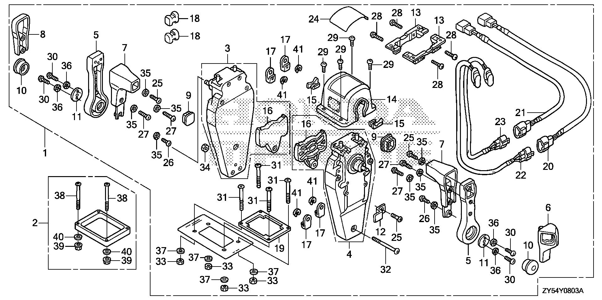 BF150 BF150A4 remote control (top mount dual type) (l.) exploded parts diagram with numbered part references