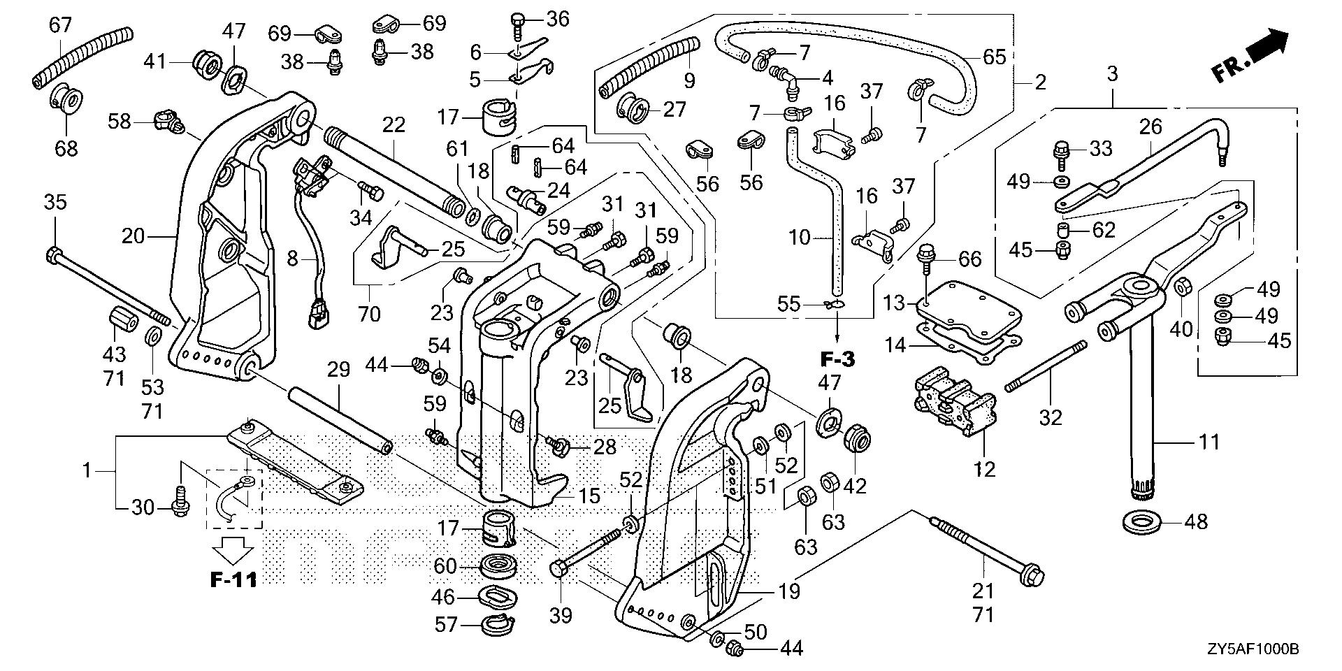 BF135 BF135AK2 stern bracket - swivel case exploded parts diagram with numbered part references