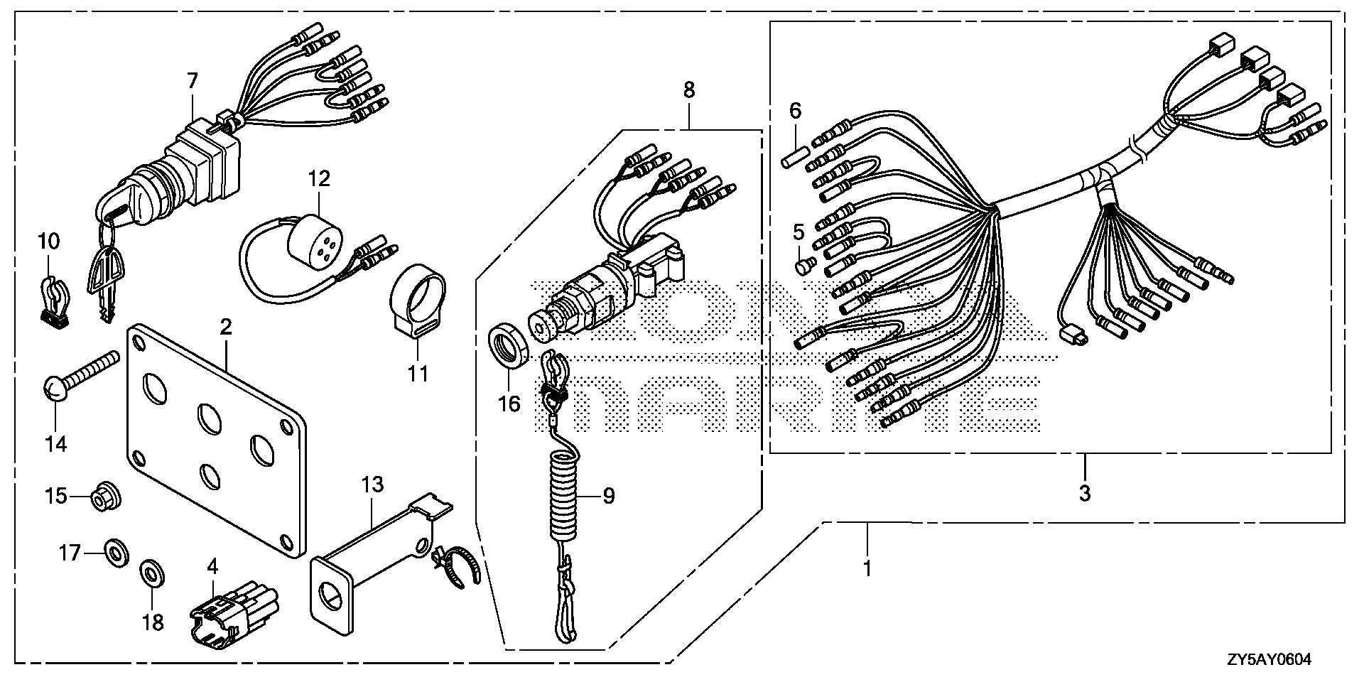 BF135 BF135AK2 control panel (5) exploded parts diagram with numbered part references