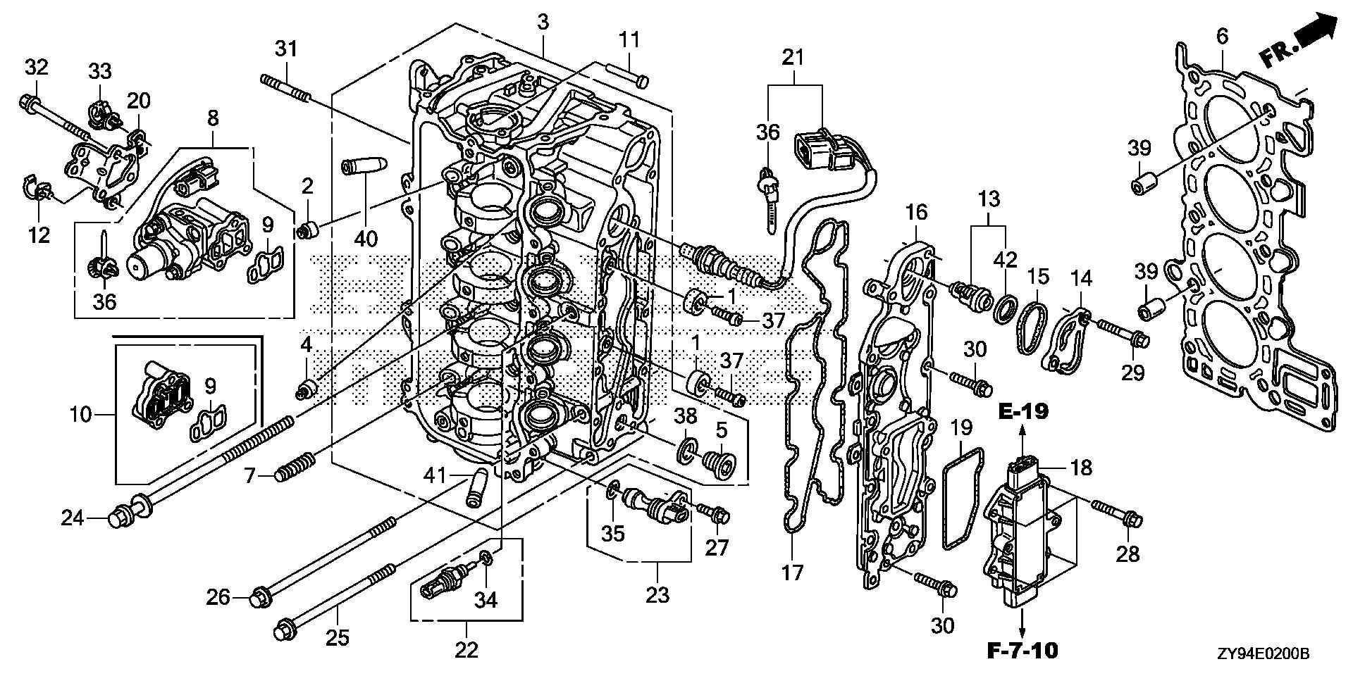 BF75 BF75DK0 cylinder head exploded parts diagram with numbered part references