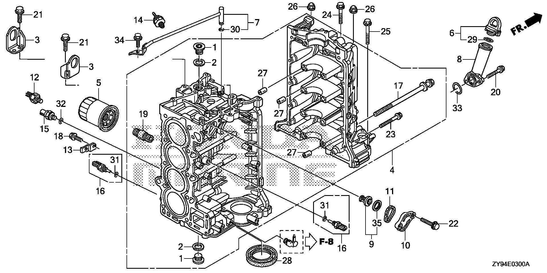 BF75 BF75DK0 cylinder block exploded parts diagram with numbered part references