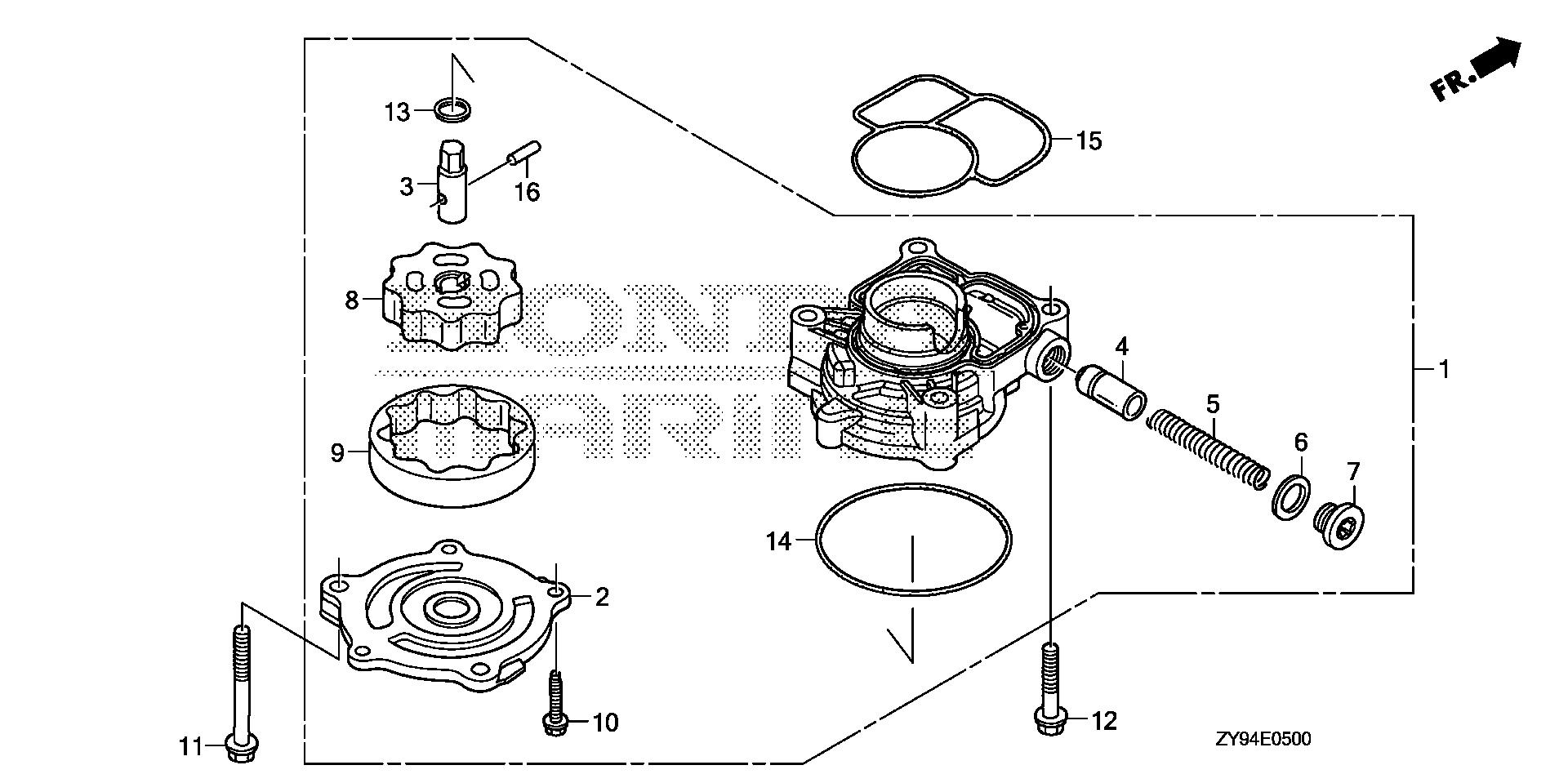 BF75 BF75DK0 oil pump exploded parts diagram with numbered part references