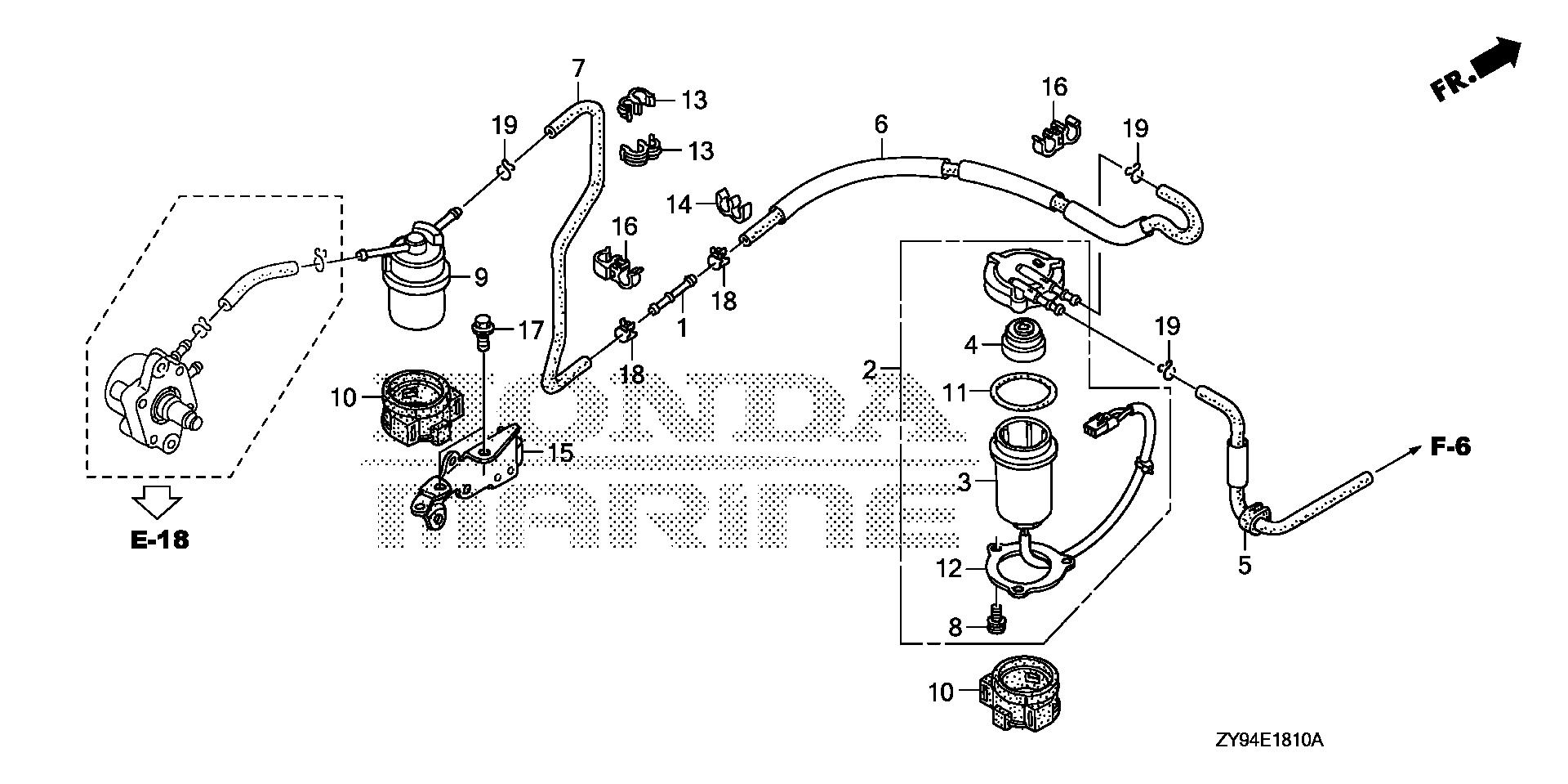 BF75 BF75DK0 water separator exploded parts diagram with numbered part references