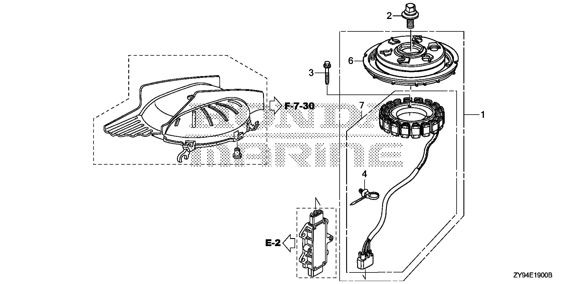 BF75 BF75DK0 alternator exploded parts diagram with numbered part references