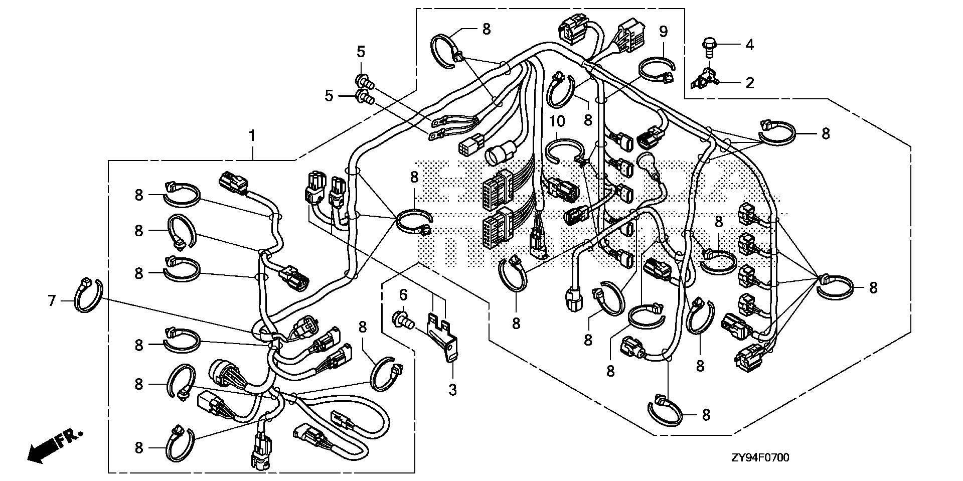 BF75 BF75DK0 main wire harness exploded parts diagram with numbered part references