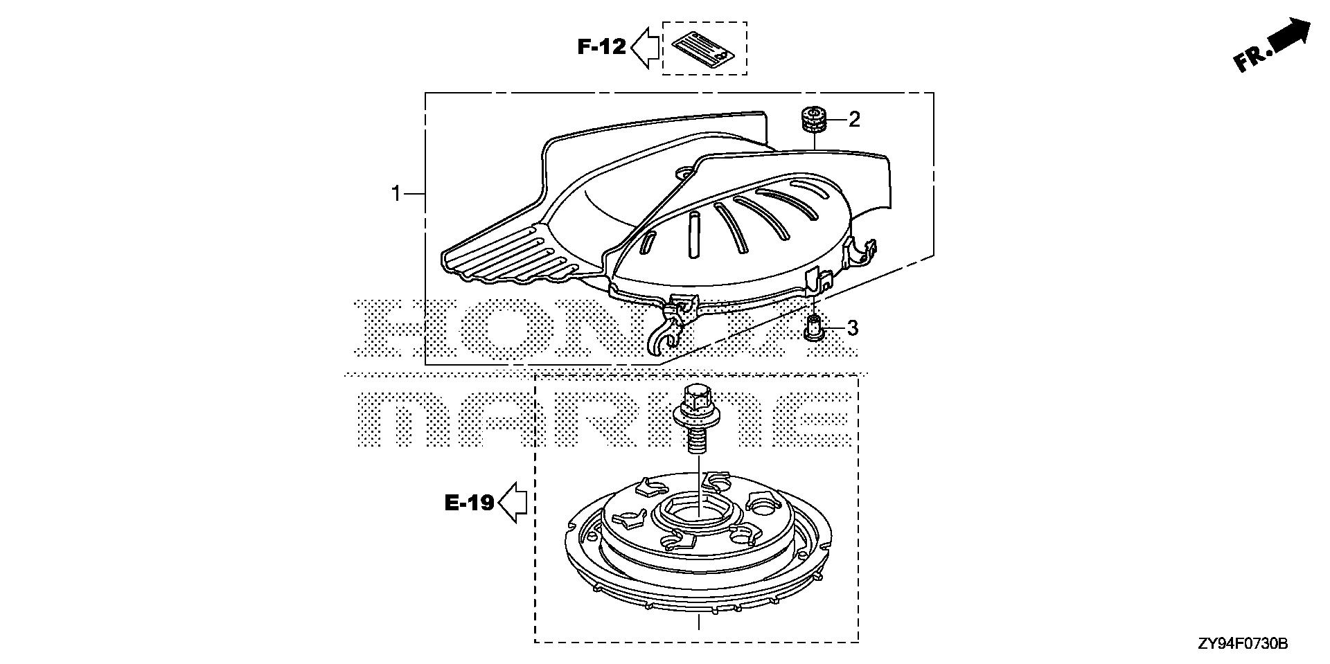 BF75 BF75DK0 alternator cover exploded parts diagram with numbered part references
