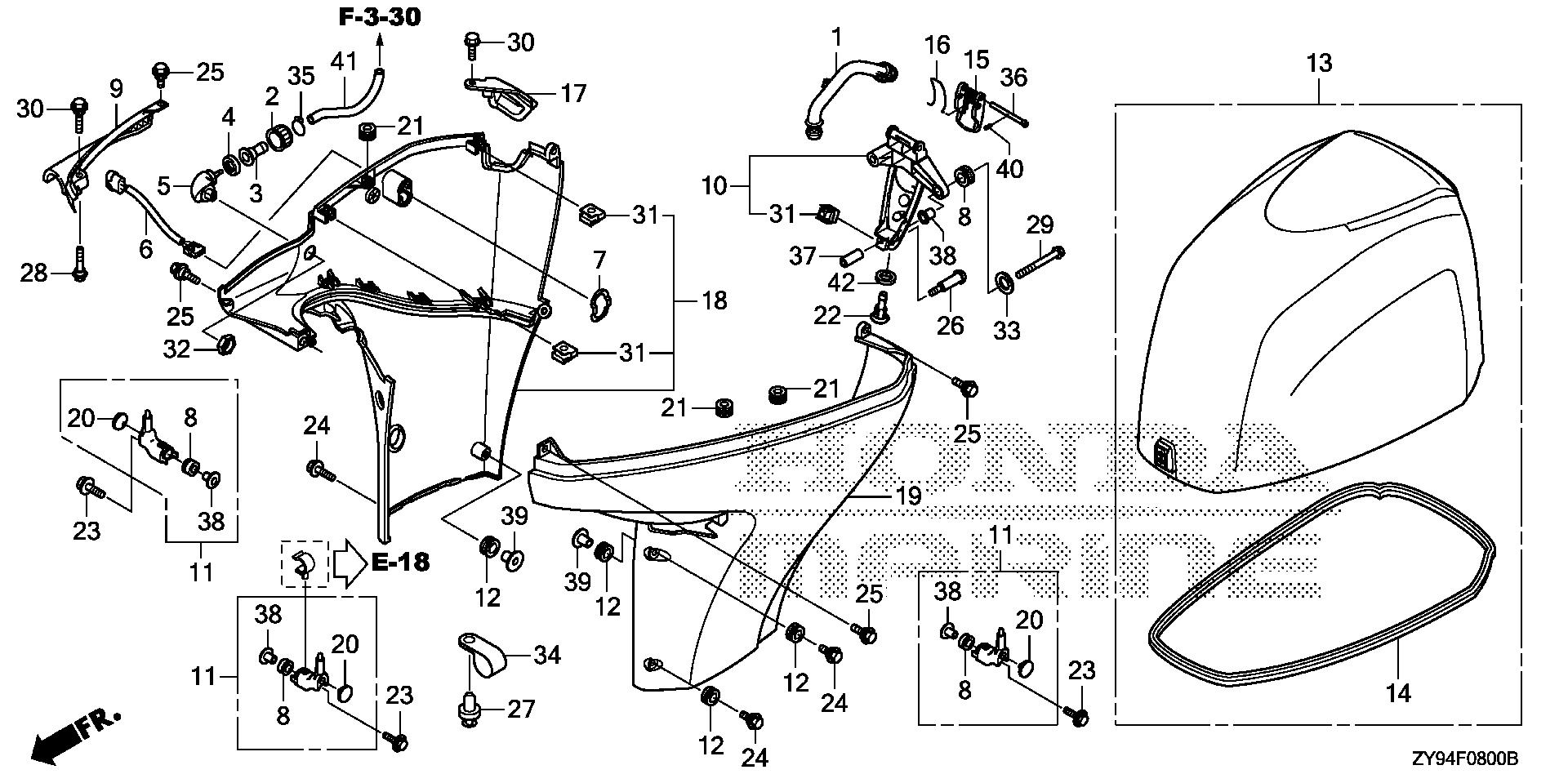 BF75 BF75DK0 engine cover - under cover exploded parts diagram with numbered part references