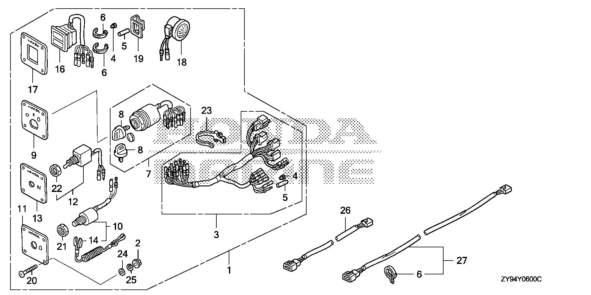 BF75 BF75DK0 control panel kit (2-led) exploded parts diagram with numbered part references