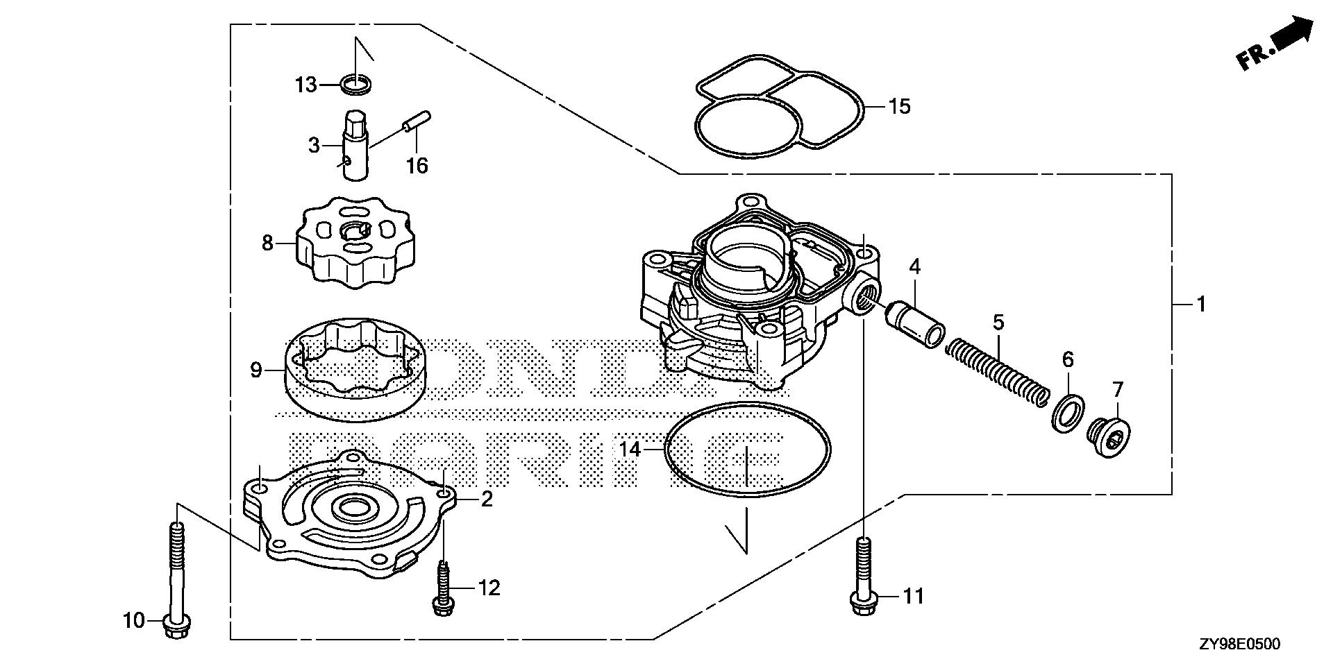 BF75 BF75DK4 oil pump exploded parts diagram with numbered part references