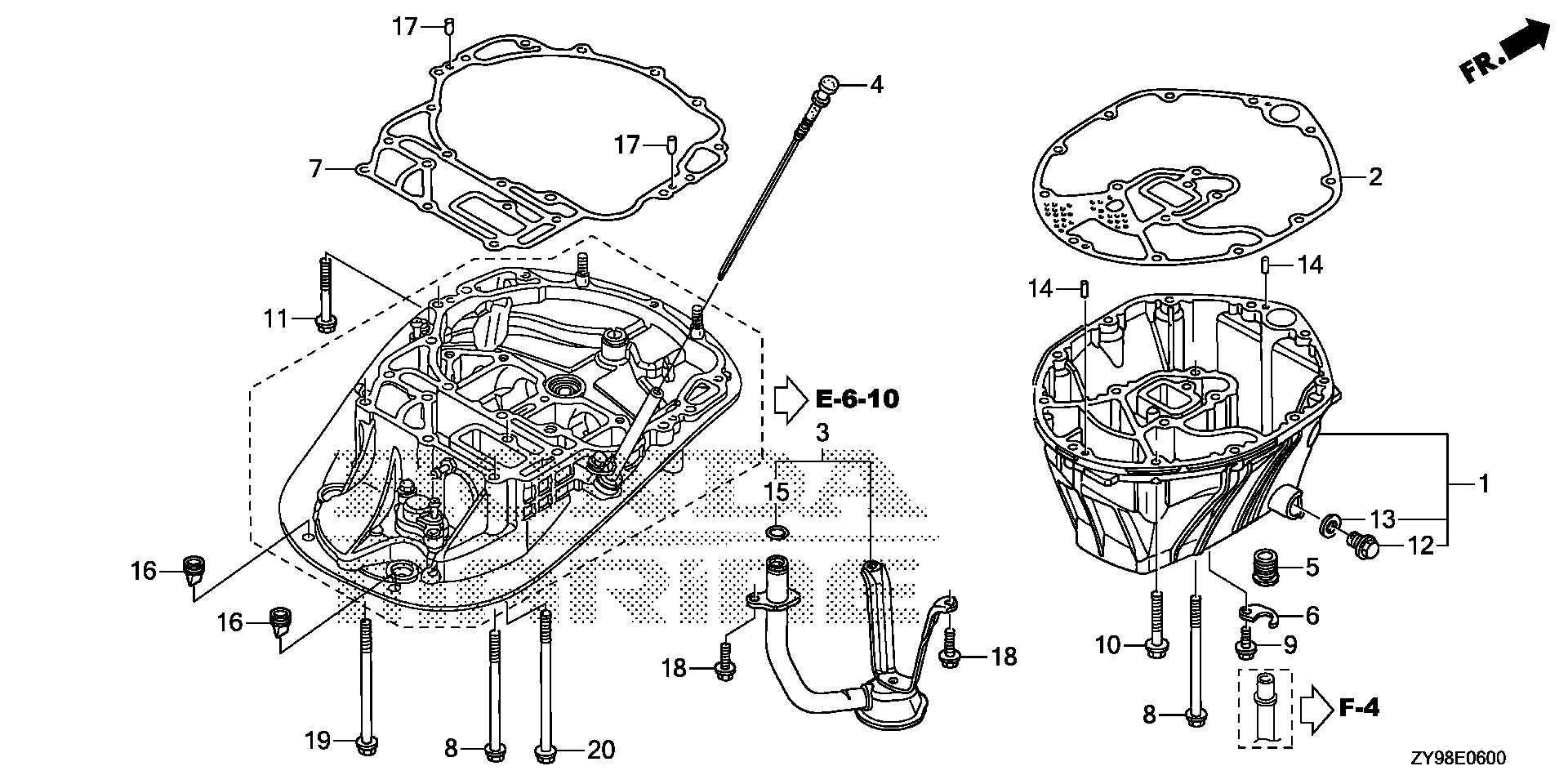 BF75 BF75DK4 oil case exploded parts diagram with numbered part references